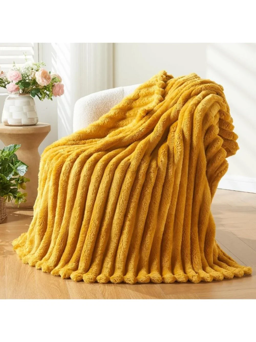 Cozy Mustard Yellow Soft Throw Blanket | Premium Silky Flannel Fleece